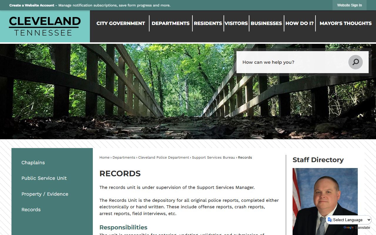 Cleveland Criminal History police records unit