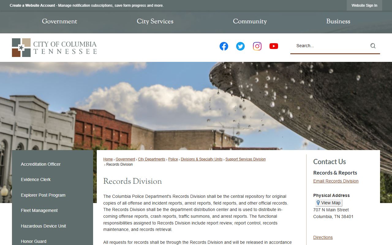 Columbia Criminal History records clerks source