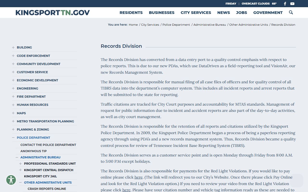 Kingsport Criminal History records division source