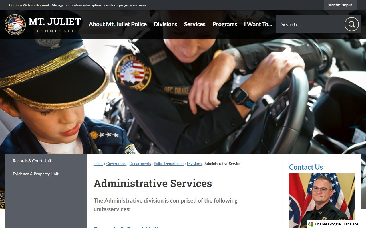 Mount Juliet Criminal History administrative services