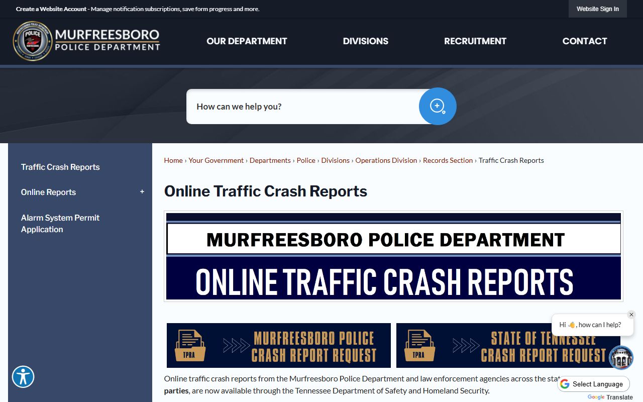 Murfreesboro Criminal History open records source