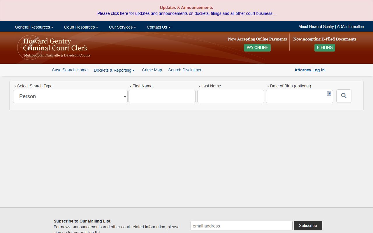 Nashville Criminal History public case search