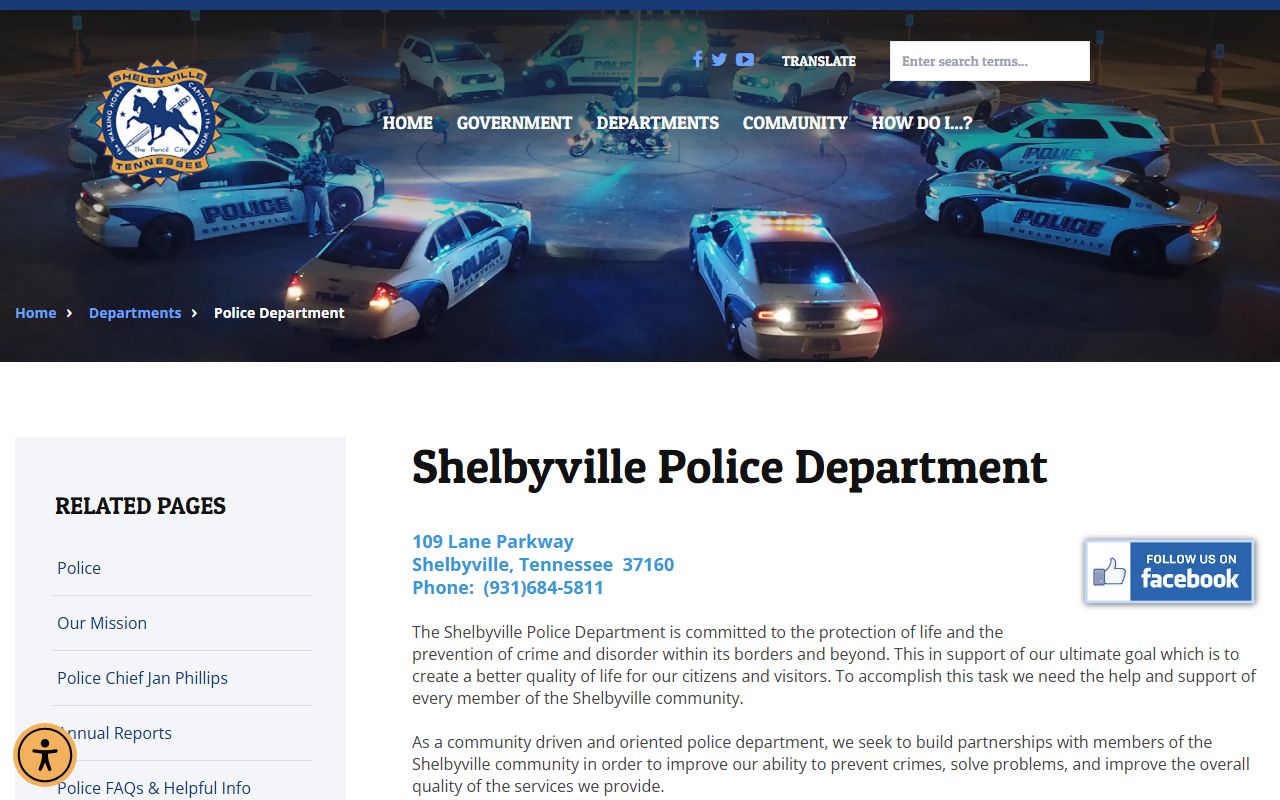 Shelbyville Criminal History police department source