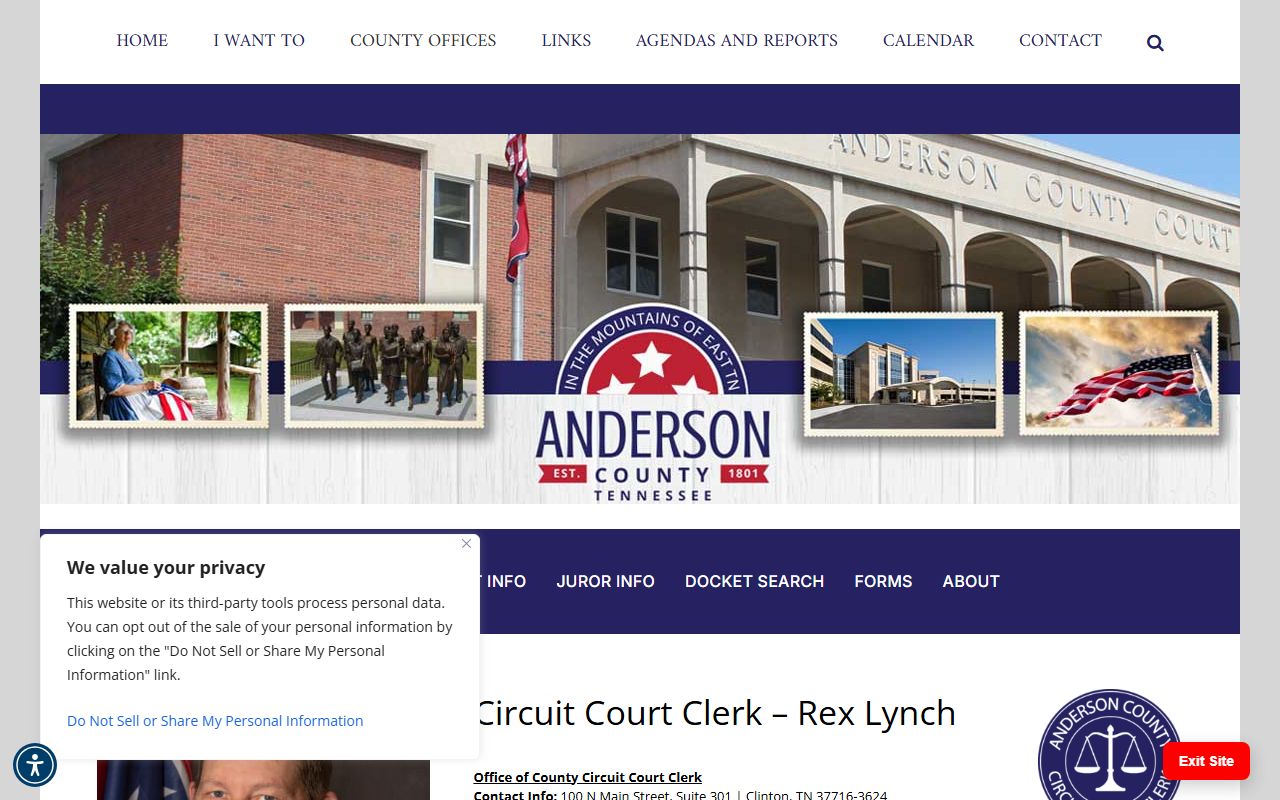 Anderson County Criminal History circuit court clerk