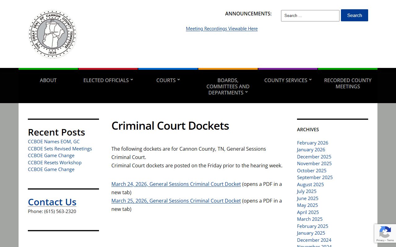 Cannon County Criminal History criminal docket source