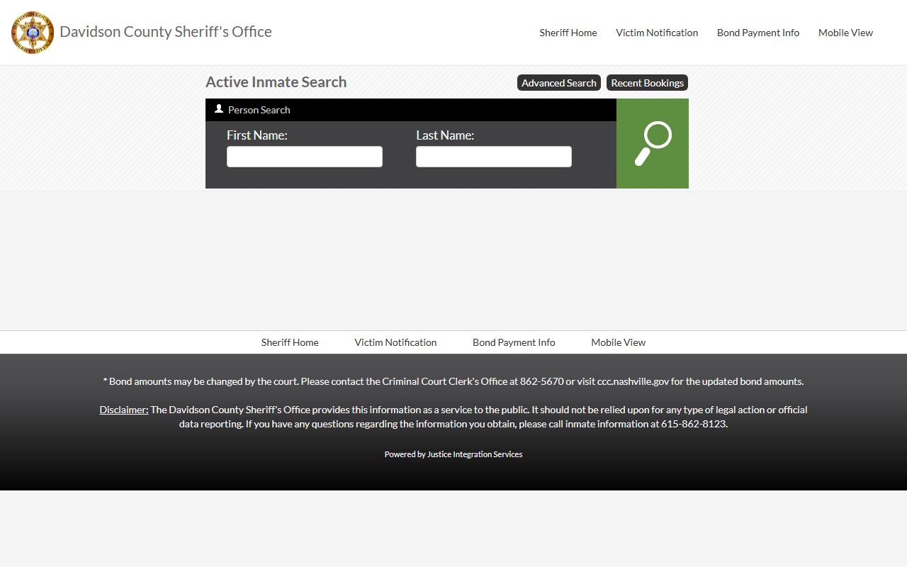 Davidson County Criminal History inmate search portal