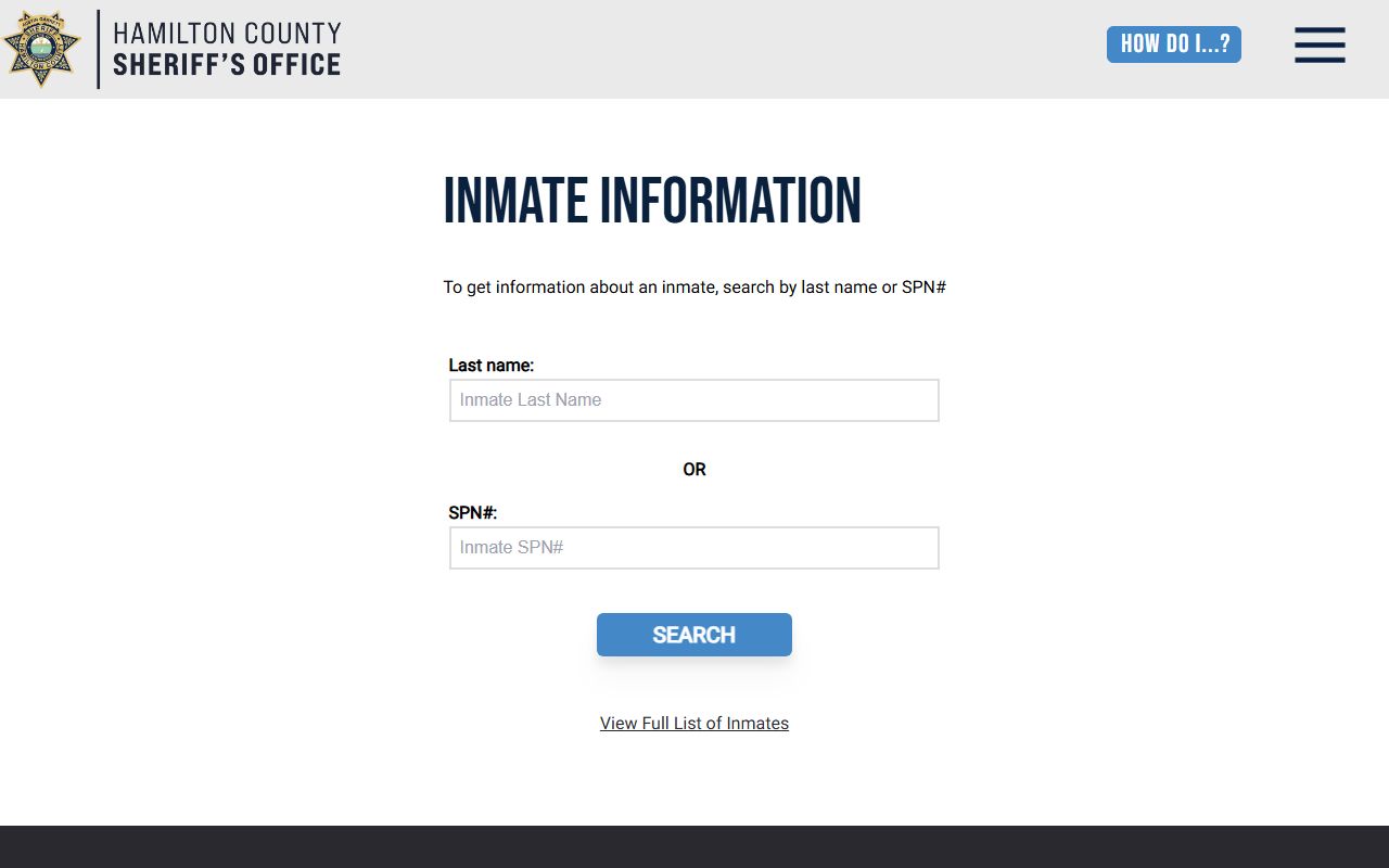 Hamilton County Criminal History inmate search portal