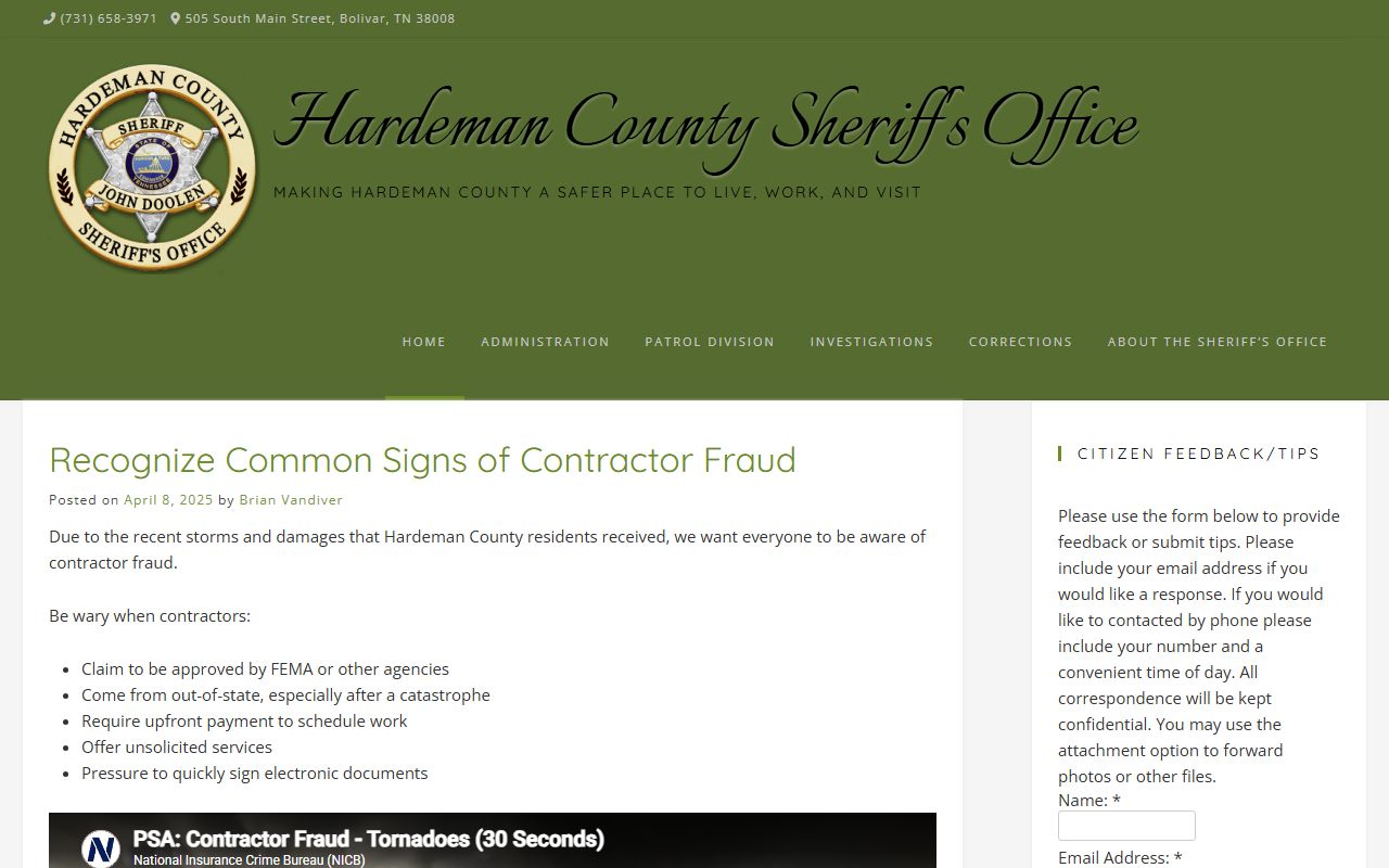 Hardeman County Criminal History sheriff office resources