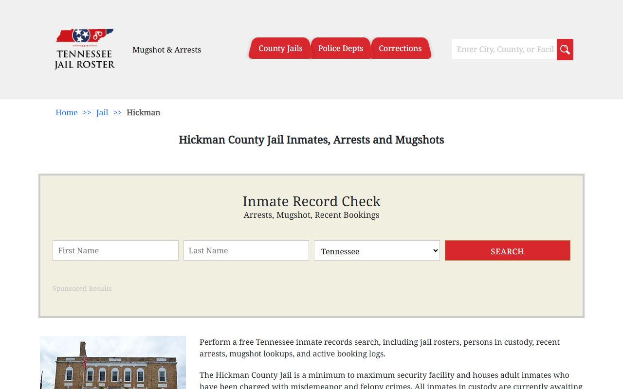 Hickman County Criminal History jail roster reference