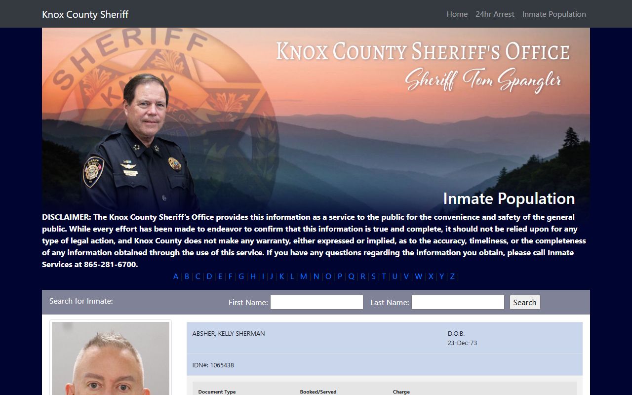 Knox County Criminal History inmate search portal