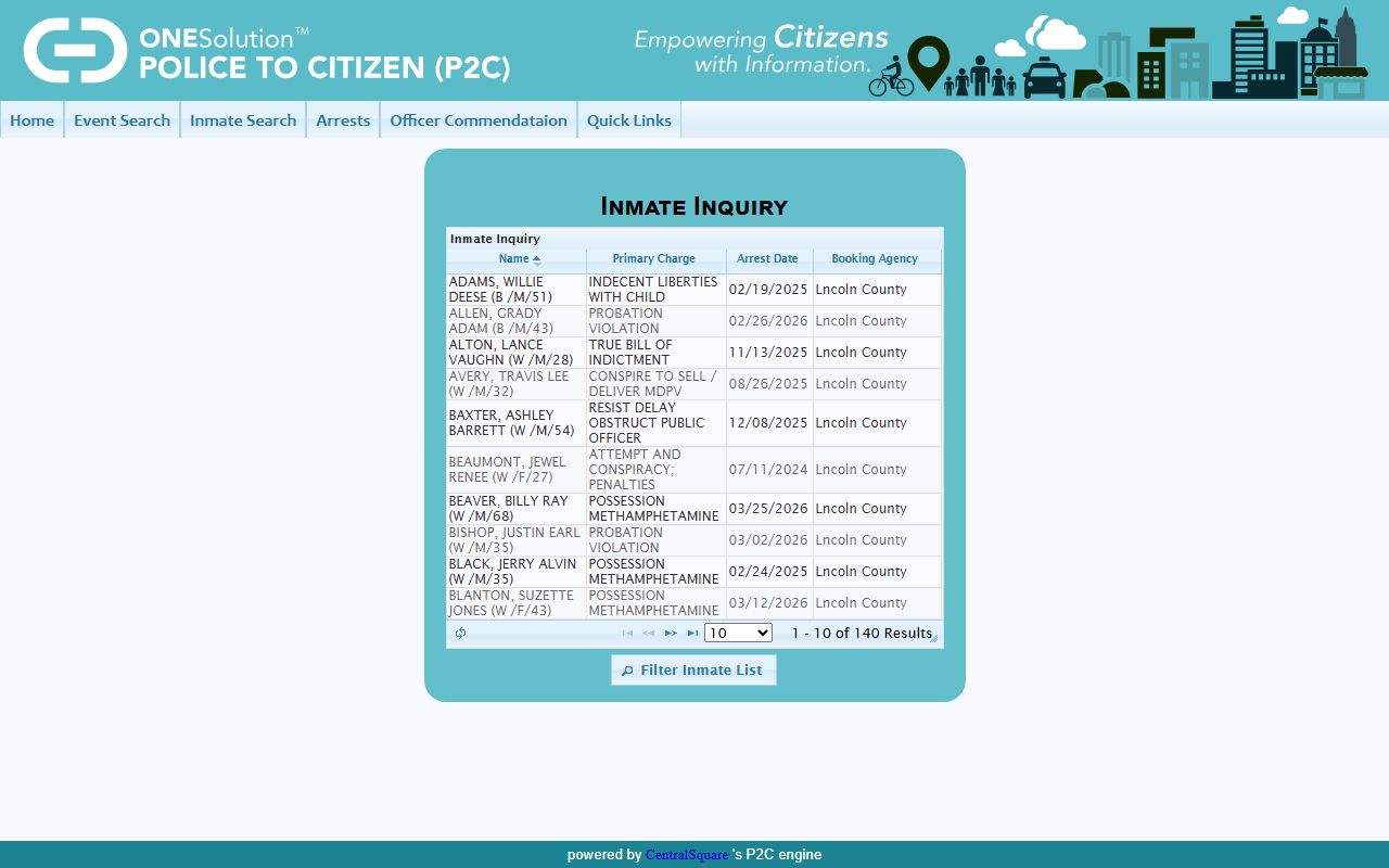 Lincoln County Criminal History inmate portal