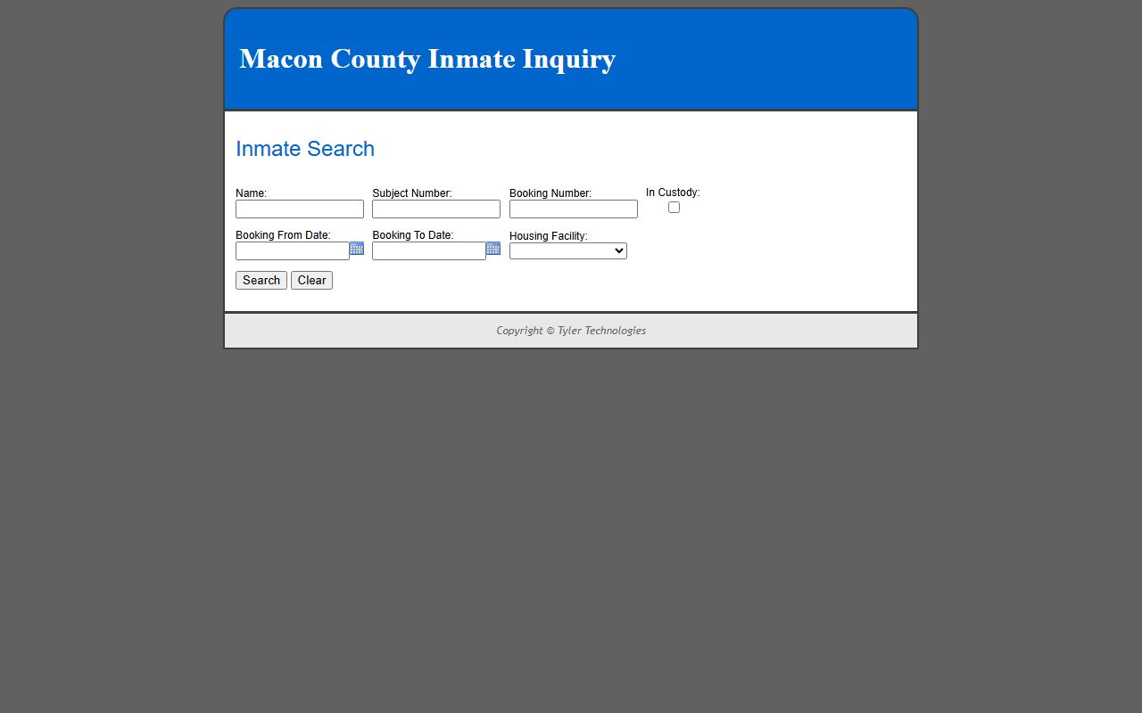 Macon County Criminal History inmate inquiry portal