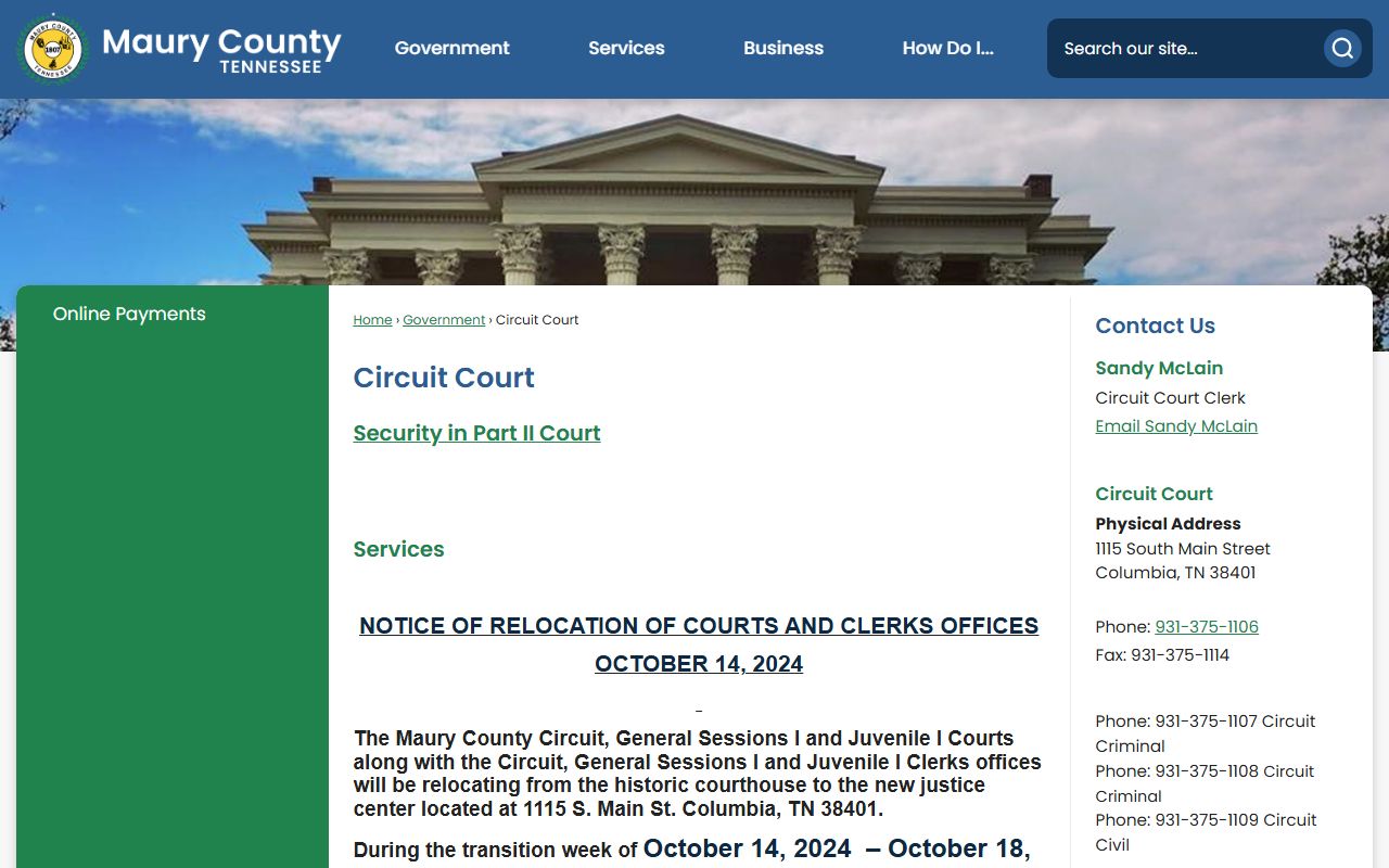 Maury County Criminal History circuit court resources