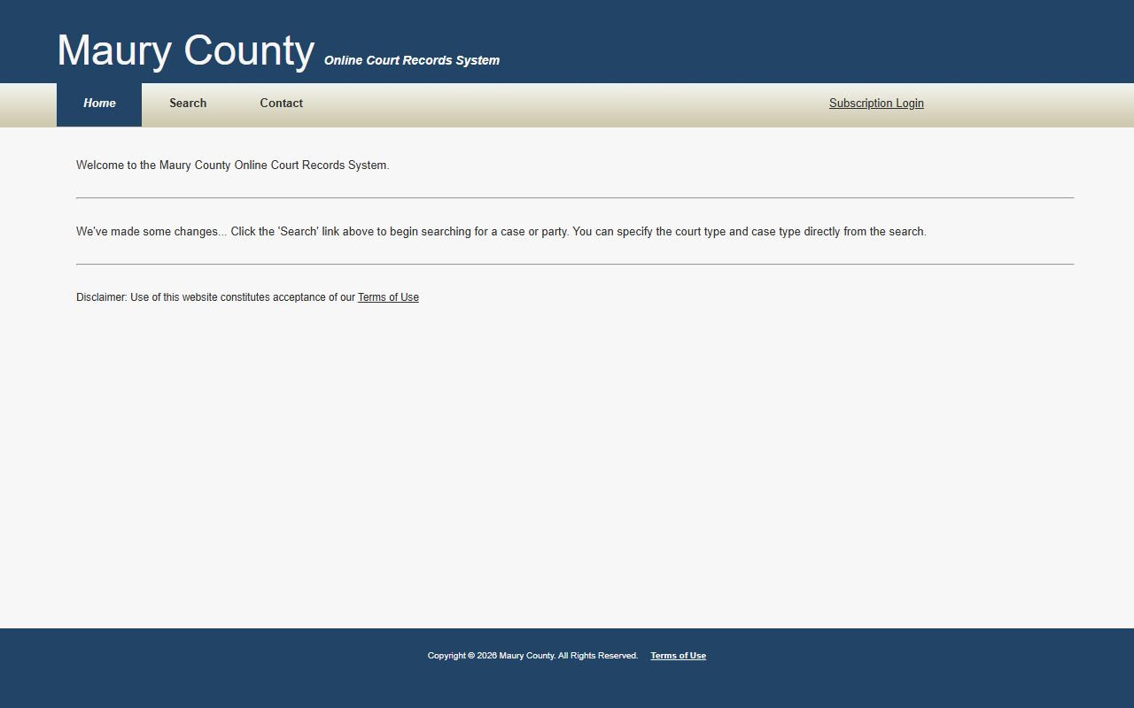 Maury County Criminal History court records portal