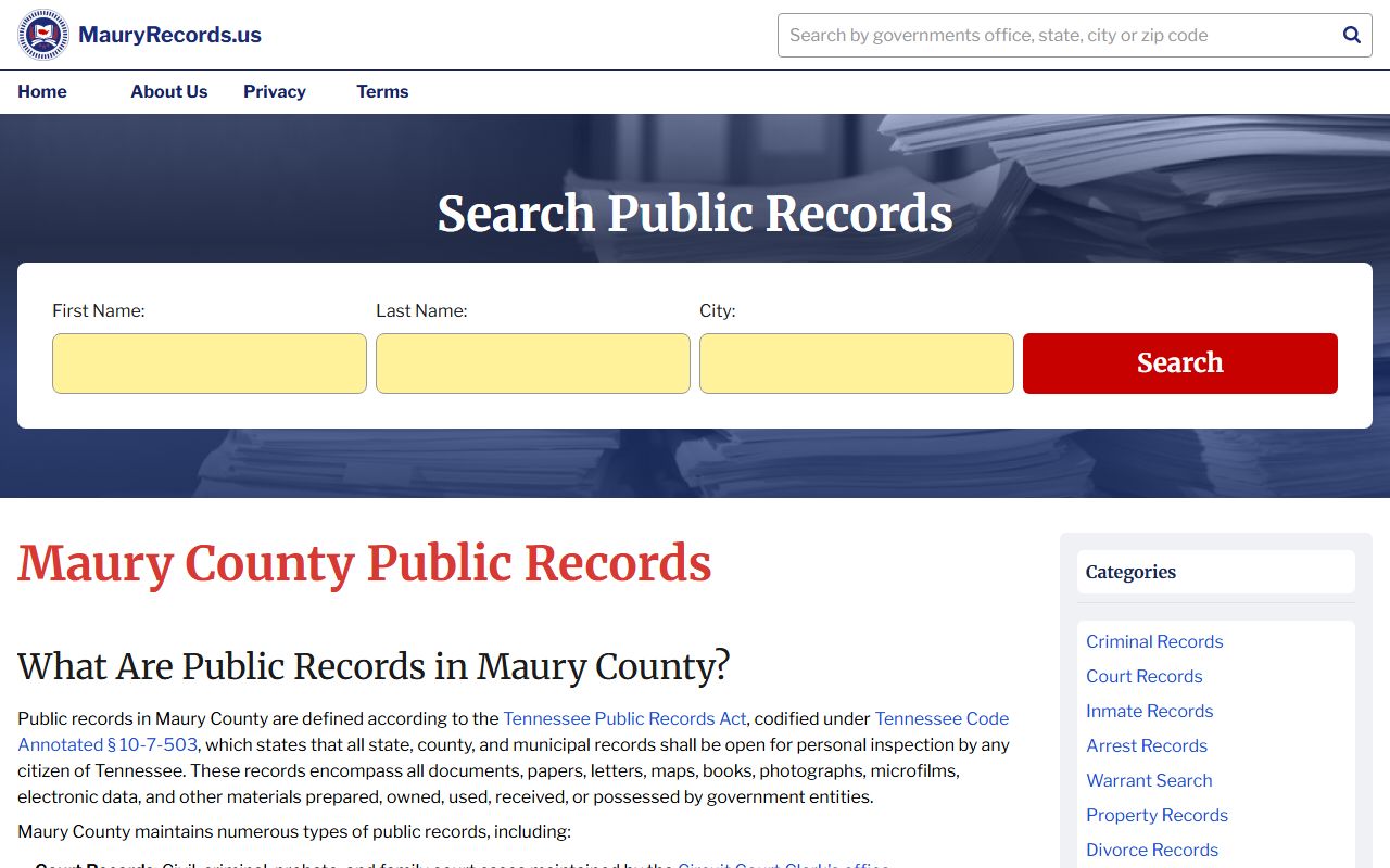 Maury County Criminal History records source