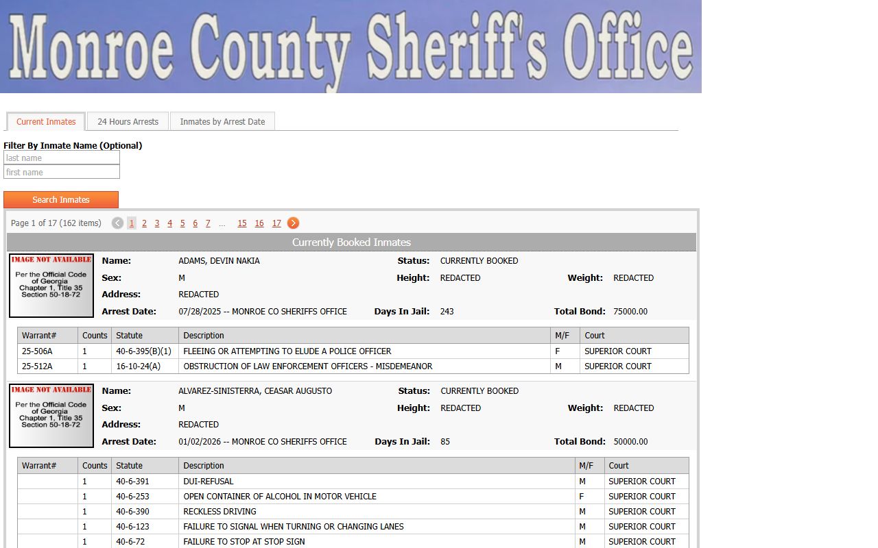 Monroe County Criminal History jail roster source