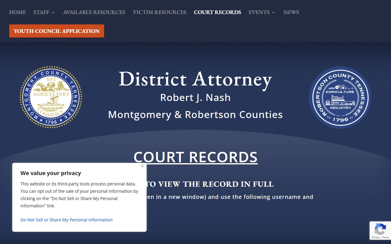 Montgomery County Criminal History DA court records source