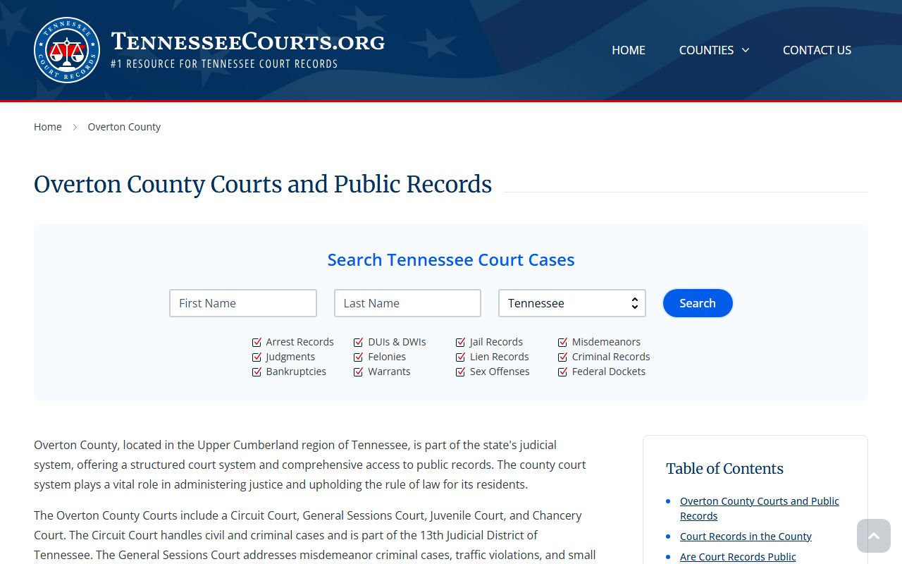 Overton County criminal history court source