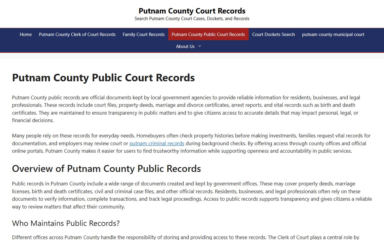 Putnam County Criminal History public records page