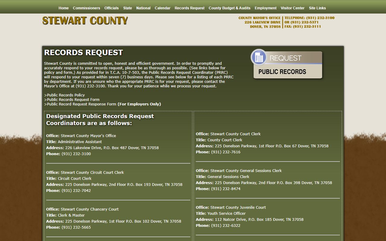 Stewart County Criminal History records request source