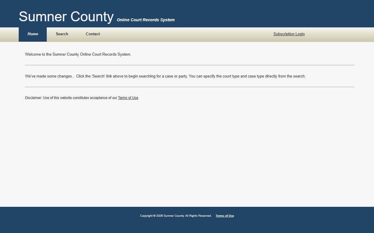 Sumner County Criminal History court records portal