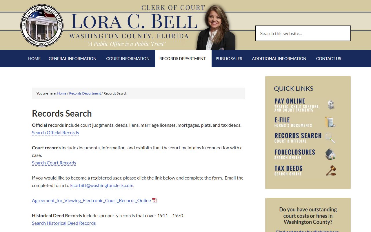 Washington County Criminal History records department search