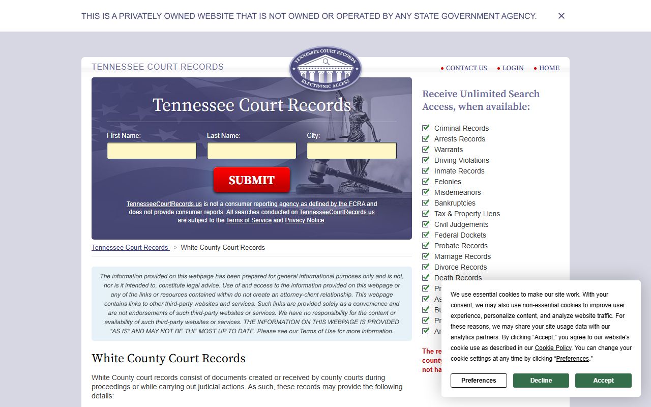 White County Criminal History court records